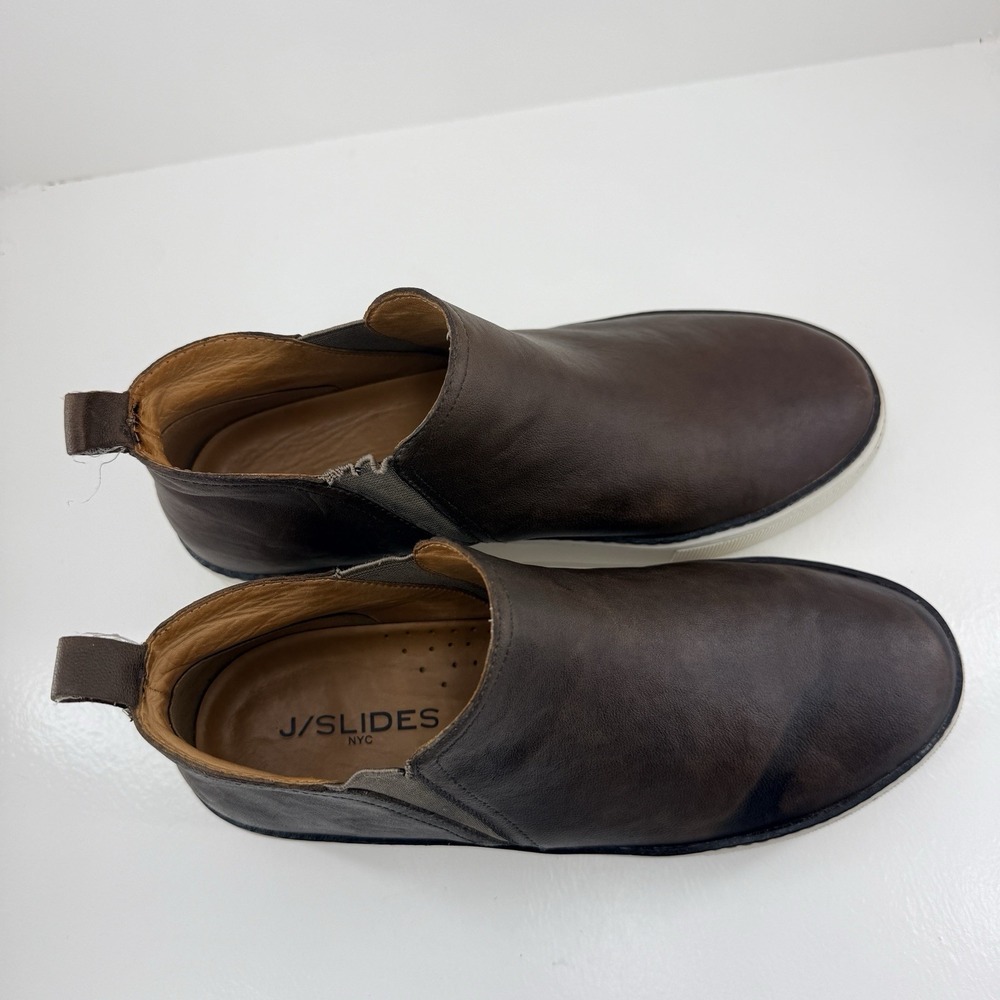 J/Slides Mika Platform Chelsea Sneaker Booties Womens 8.5 Brown Leather Slip On - Picture 8 of 11